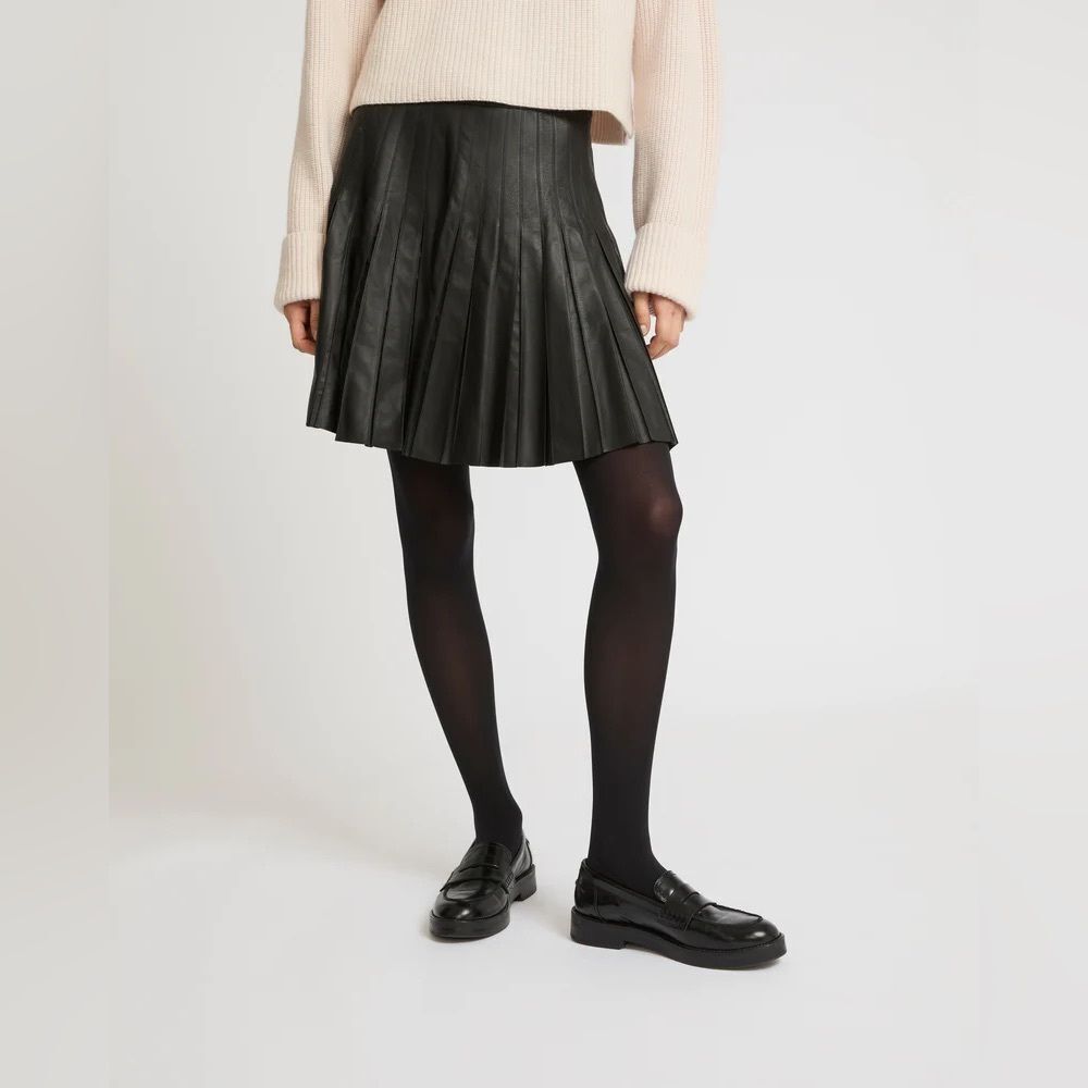 Black Pleated Faux Leather Mini Skirt - Women